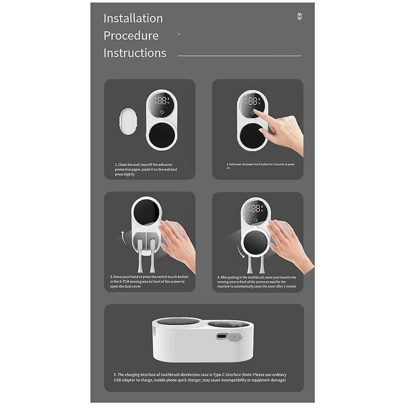 UV Toothbrush Holder Tooth Brush Head Disinfection Box Intelligent Induction Germicidal Storage Stan