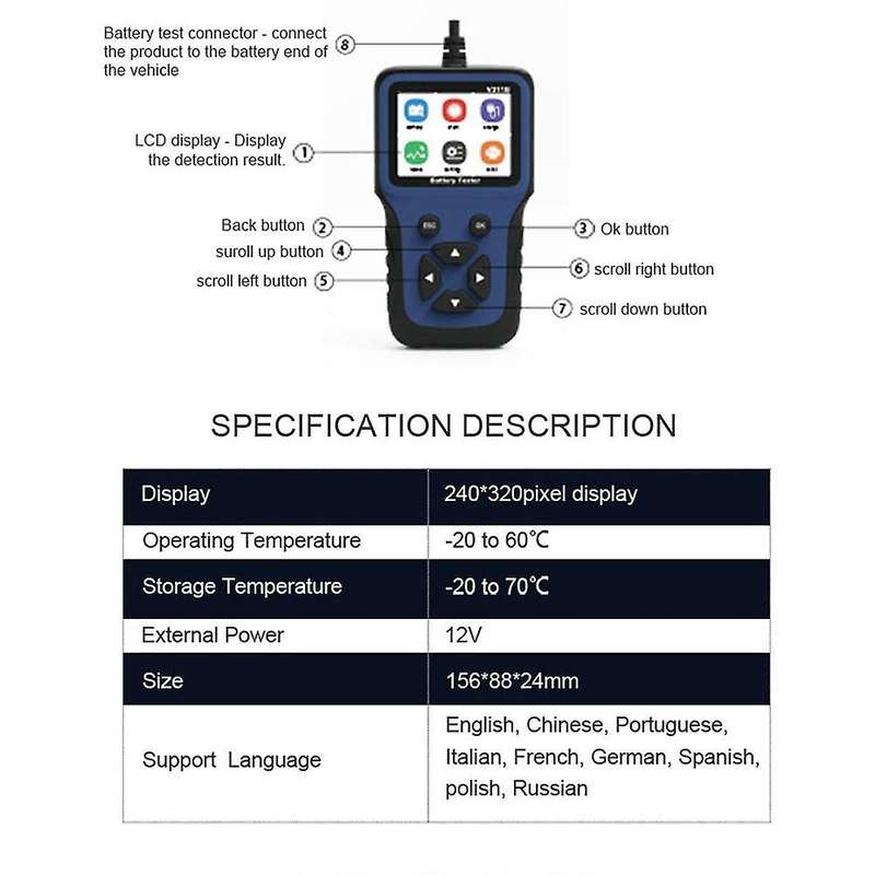 V311B 12V Car Battery Tester Digital LCD Diagnostic Battery Tester Automotive Analyzer Start Chargin