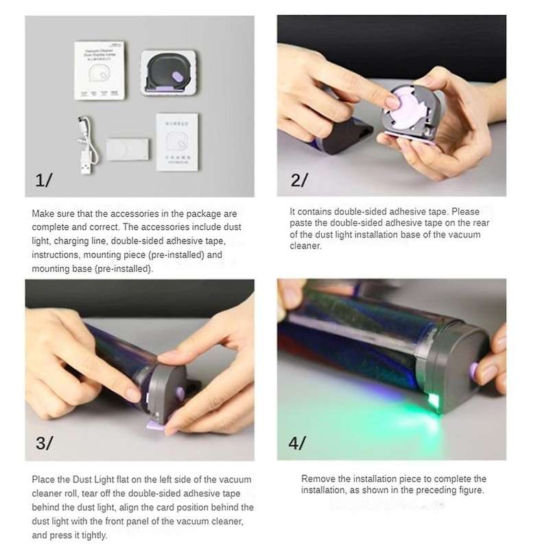 Vacuum Cleaner Dust Display LED Lamp Rechargeable Reveal Microscopic Dust & Illuminate Invisible Pet