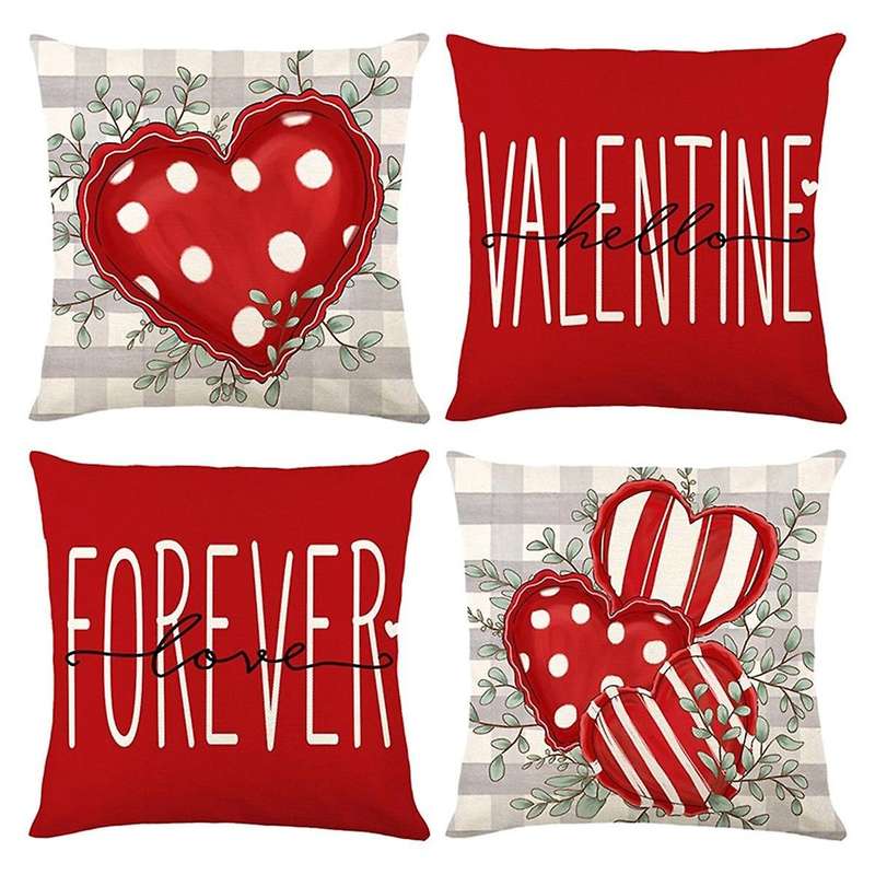 Valentine's Day Pillow Covers Forever Loves Eucalyptus Leaves Throw Pillow Covers, Love Hearts Cushi