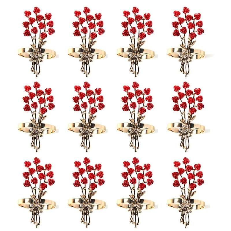 Valentine Roses Napkin Rings Set of 12-Handmade Dining Table Napkin Holder Wedding Festive Party Gi