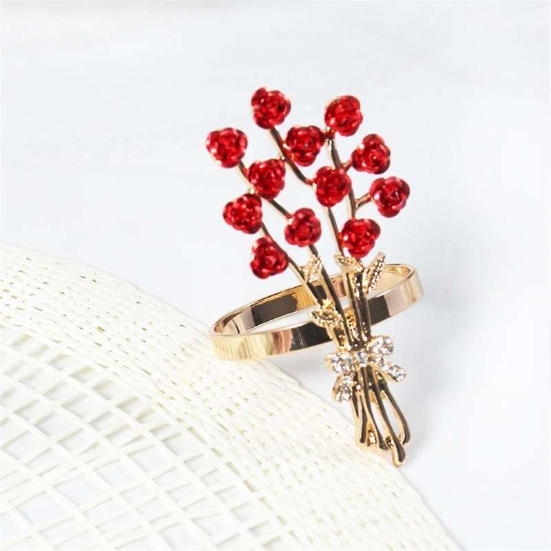 Valentine Roses Napkin Rings Set Of 12-handmade Dining Table Napkin Holder Wedding Festive Party Gif