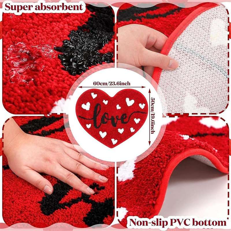 Valentine's Day Bathroom Rug Cute Valentines Door Mat Bath Mat for Love Shape Shower Mat Valentines
