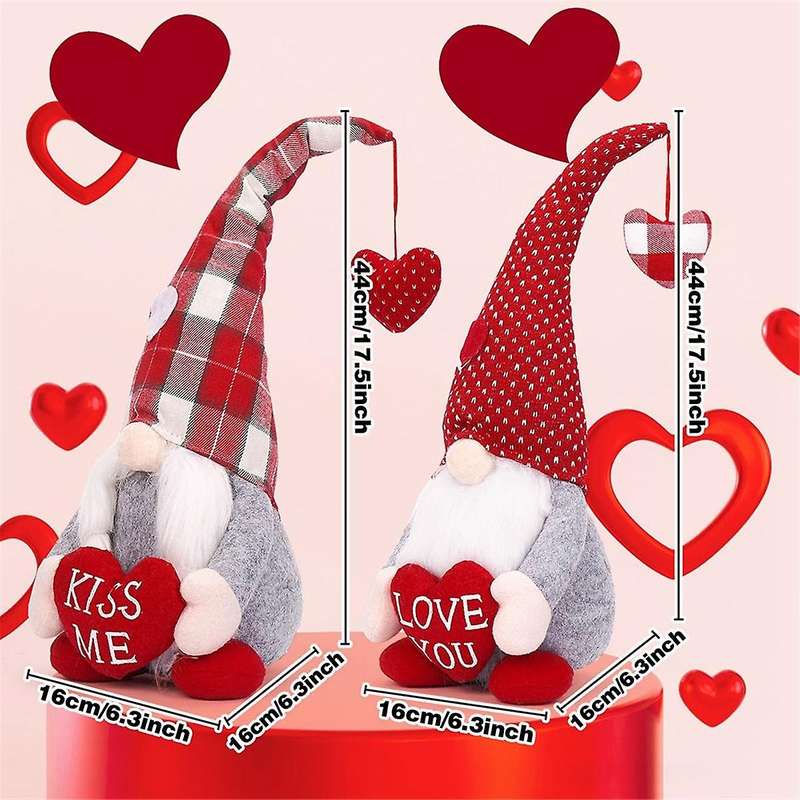 Valentines Day Gnome Decor - 2pcs Valentine Gnomes Plush Home Table Decorations, Mr & Mrs. Sweet Swe