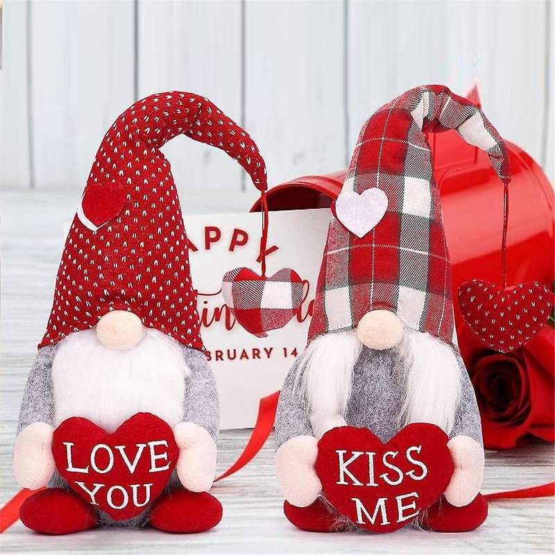 Valentines Day Gnome Decor - 2pcs Valentine Gnomes Plush Home Table Decorations, Mr & Mrs. Sweet Swe