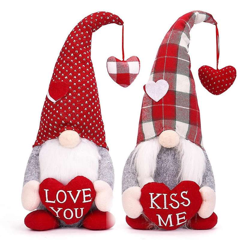 Valentines Day Gnome Decor - 2pcs Valentine Gnomes Plush Home Table Decorations, Mr & Mrs. Sweet Swe