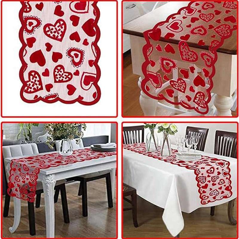 Valentines Day Decor Table Runner, 13 x 72Inch Red Lace Table Runner, Wedding Valentines Day Romanti