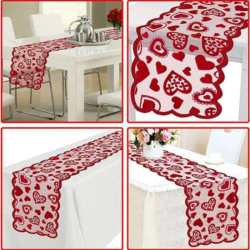 Valentines Day Decor Table Runner, 13 x 72Inch Red Lace Table Runner, Wedding Valentines Day Romanti