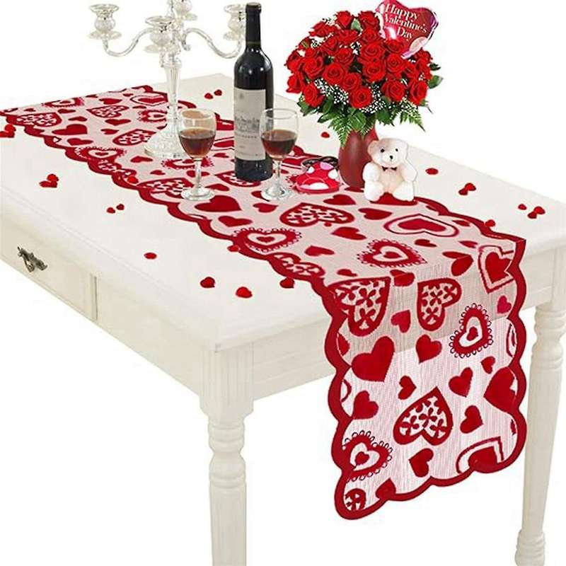 Valentines Day Decor Table Runner, 13 x 72Inch Red Lace Table Runner, Wedding Valentines Day Romanti