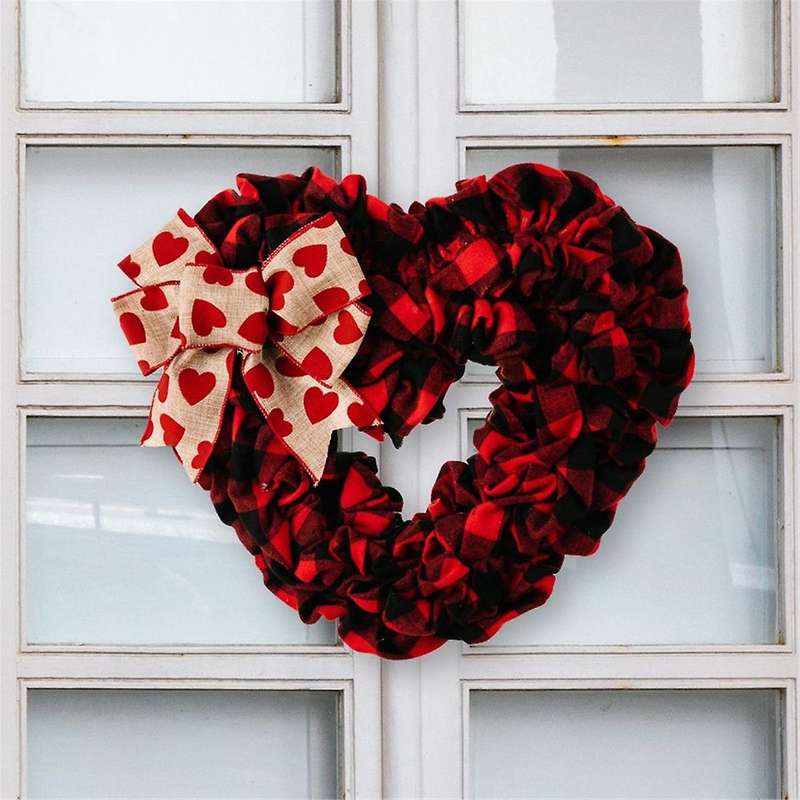 Valentines Day Wreath, Heart Shaped Door Wreath with Bow, Valentines Door Decor for Front Door Farmh