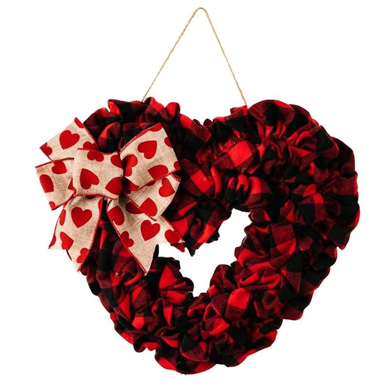 Valentines Day Wreath, Heart Shaped Door Wreath with Bow, Valentines Door Decor for Front Door Farmh