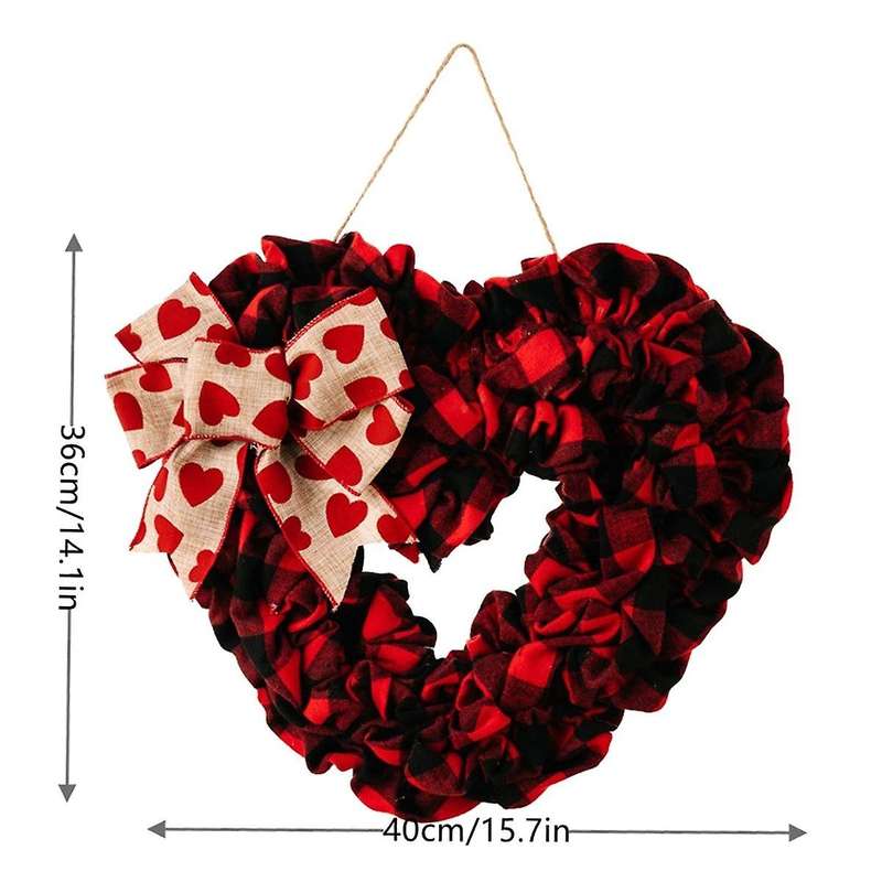Valentines Day Wreath, Heart Shaped Door Wreath with Bow, Valentines Door Decor for Front Door Farmh