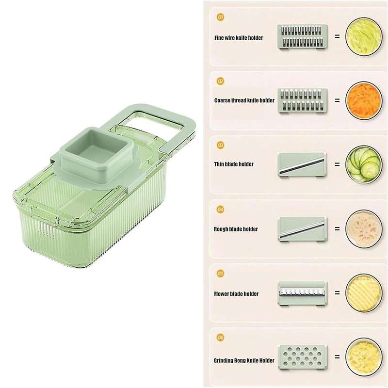 Vegetable Choppers Multifunctional Food Grater 6 Cutting Tools Round Vegetable Choppers with Contain