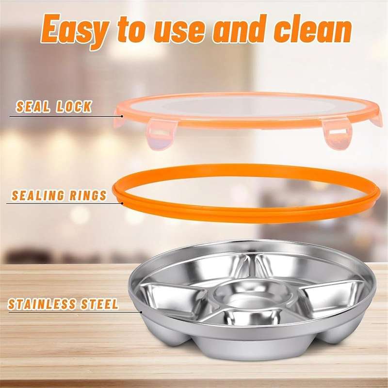 Veggie Tray with Lid and Dip,Divided Serving Tray with Lid Snack Tray with Lid for Party Platter,Rel
