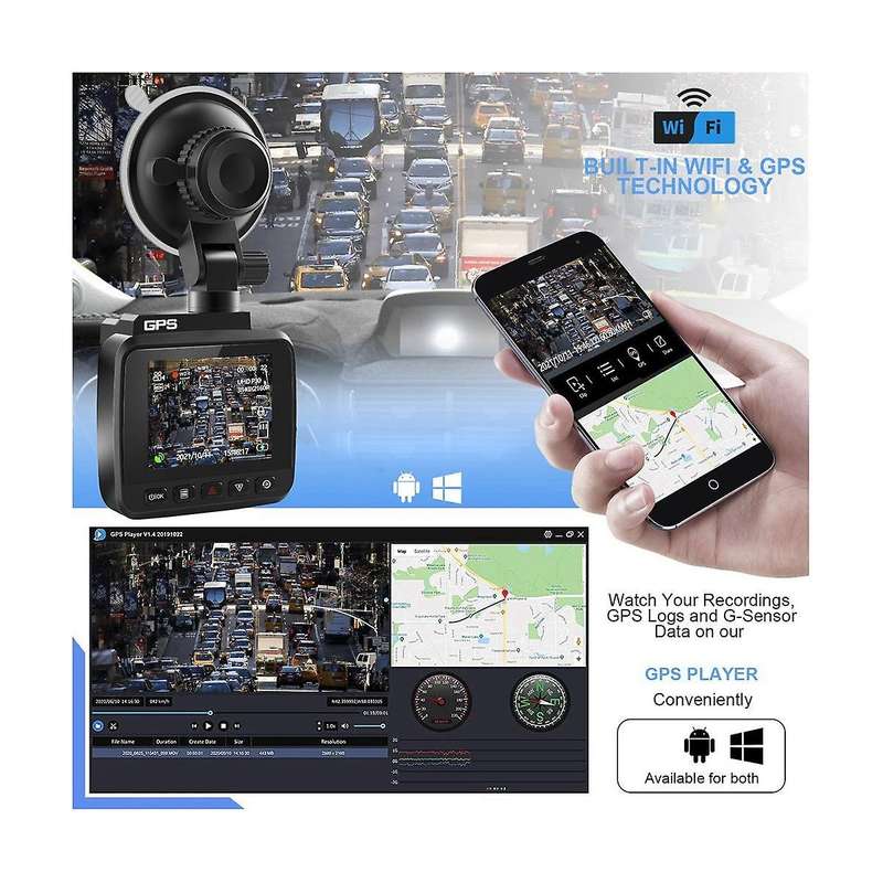 Vehicle Dvr 2k 1080p Wifi Gps Front and Rear View Camera Hd Driving Recorder Night Vision Driving R