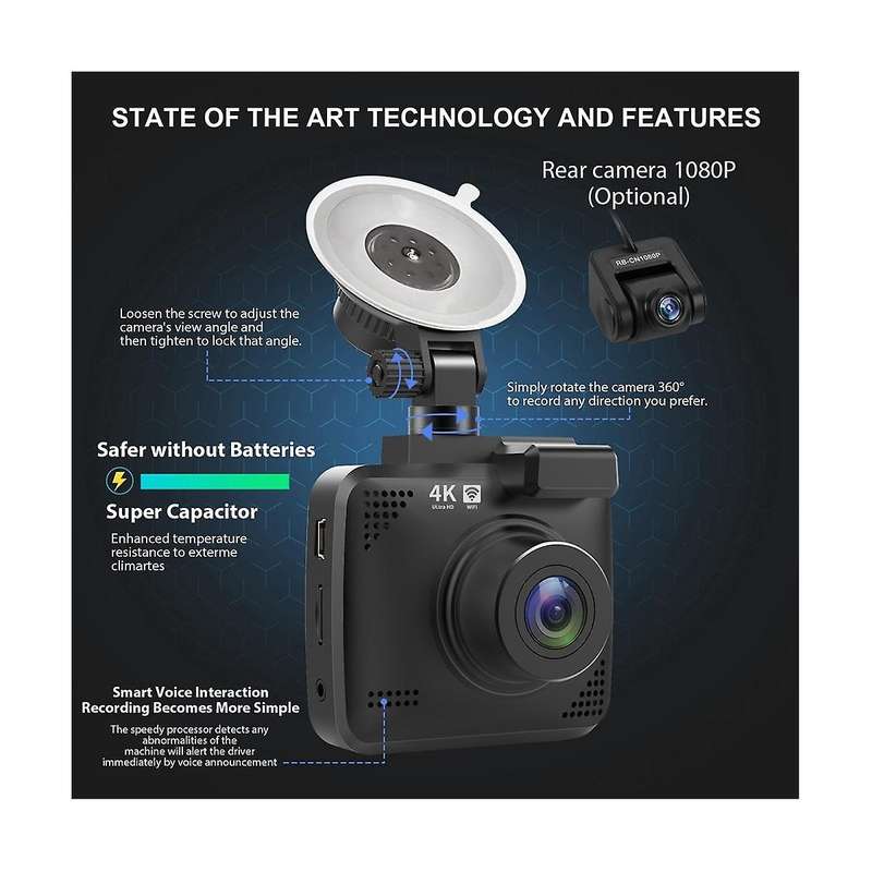 Vehicle Dvr 2k 1080p Wifi Gps Front and Rear View Camera Hd Driving Recorder Night Vision Driving R