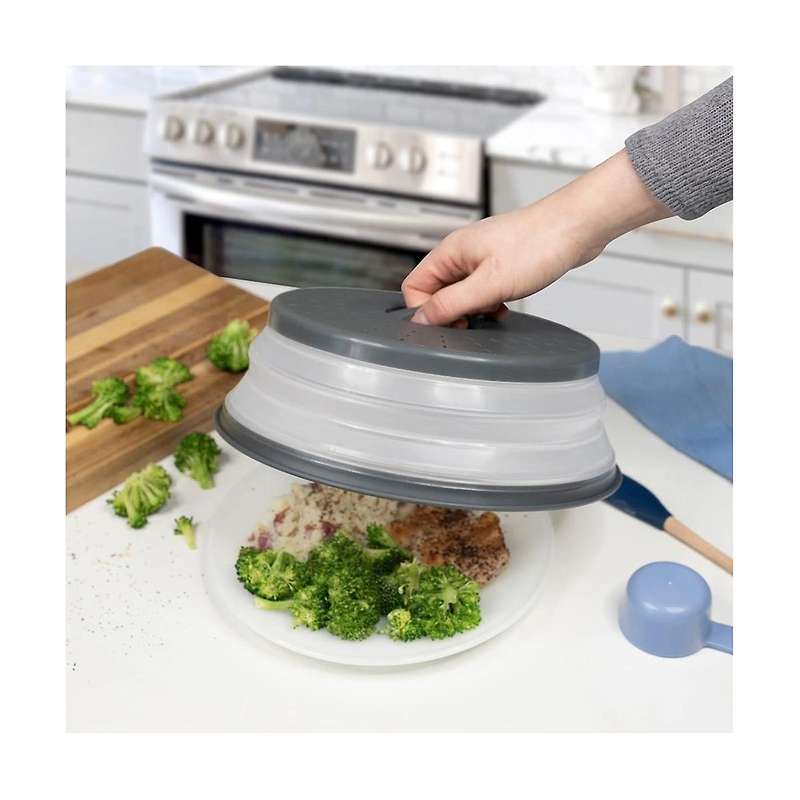 Vented Collapsible Medium Cover (charcoal) - Splatter Guard & Colander Kitchen Gadget for Food & Me