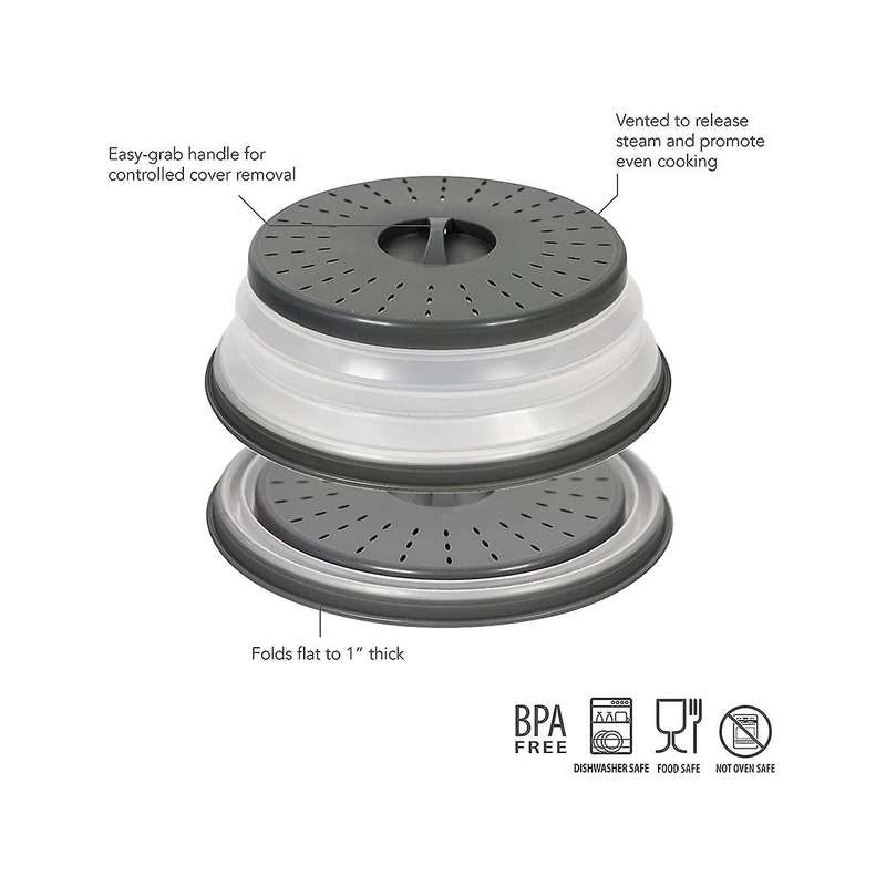 Vented Collapsible Medium Cover (charcoal) - Splatter Guard & Colander Kitchen Gadget for Food & Me