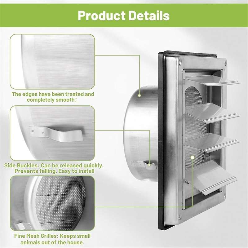 Ventilation Grille 150mm Stainless Steel Air Vents Cover, Louvered Grille Cover Vent Flat Ducting A