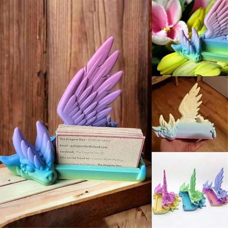 Vertical Business Card Holder for Desk 3D Dragon Printed Business Card Organizer Desk Organizer Bus
