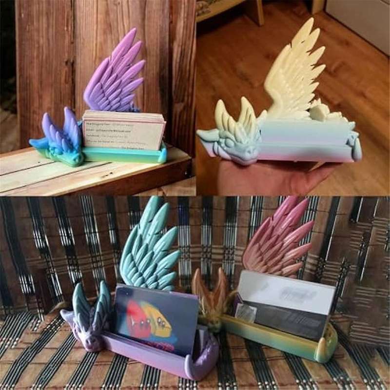 Vertical Business Card Holder for Desk 3D Dragon Printed Business Card Organizer Desk Organizer Bus
