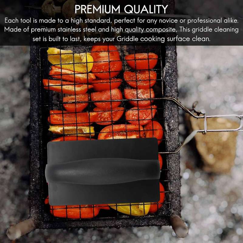 Versatility Griddle Cleaning Kit Cleaner Tool Set for Hot Or Cold Surfaces Scraper Cleaning Brushes