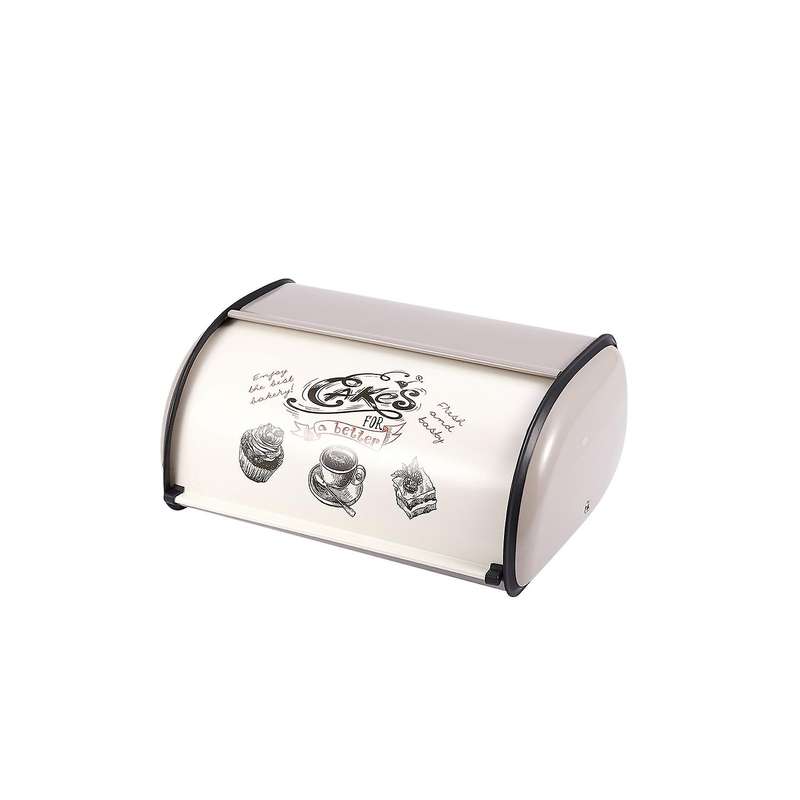 Vintage Bread Box Storage Bin Rollup Top Light Gray Small Powder Coated Bread Iron Snack Boxes For