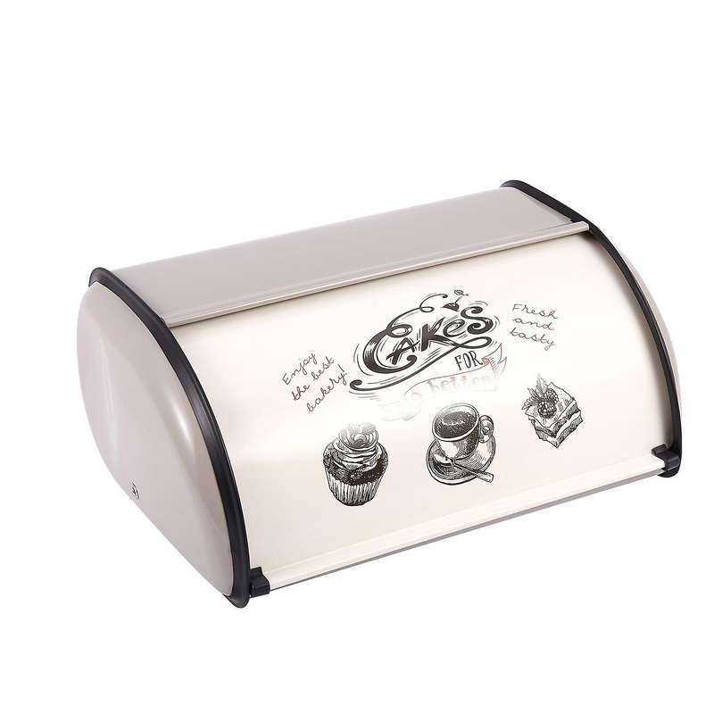 Vintage Bread Box Storage Bin Rollup Top Light Gray Small Powder Coated Bread Iron Snack Boxes For