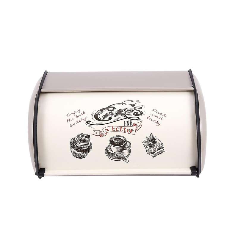 Vintage Bread Box Storage Bin Rollup Top Light Gray Small Powder Coated Bread Iron Snack Boxes For