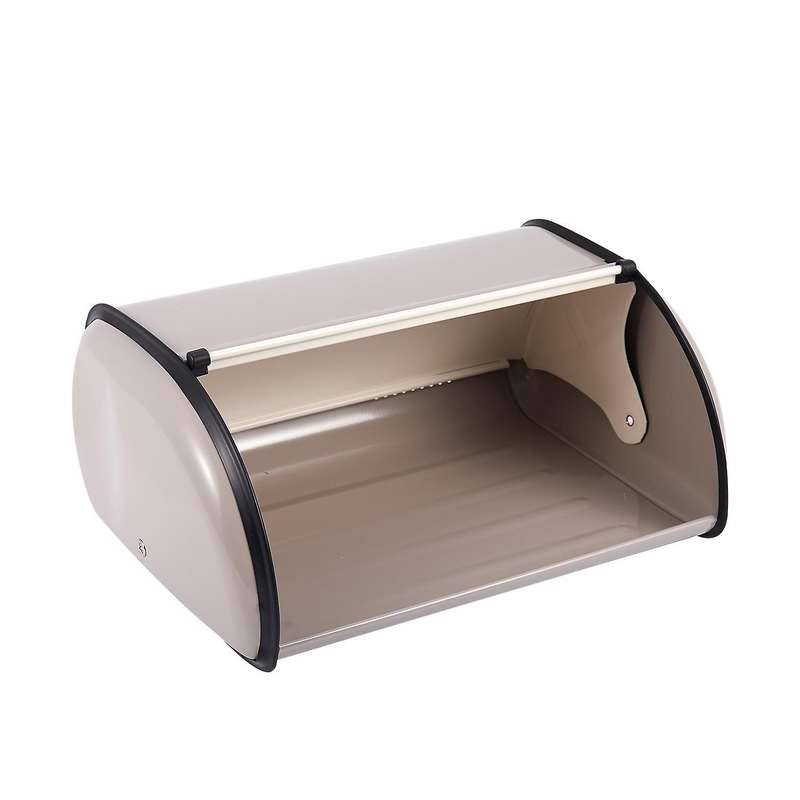 Vintage Bread Box Storage Bin Rollup Top Light Gray Small Powder Coated Bread Iron Snack Boxes For