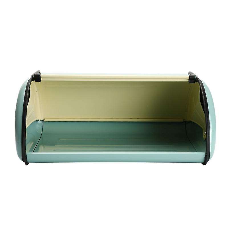 Vintage Bread Box Storage Bin Rollup Top Light Blue Small Coated Bread Iron Boxes Food Containerfor