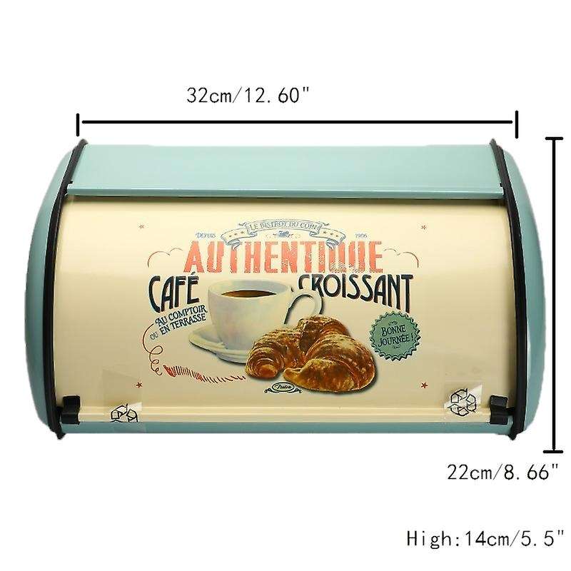 Vintage Bread Box Storage Bin Rollup Top Light Blue Small Coated Bread Iron Boxes Food Containerfor