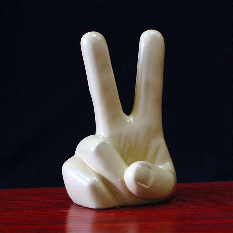 Victory Gesture Statue Finger Gesture Sculpture, Thumbs Finger Model for Office Desktop Bookcase Orn