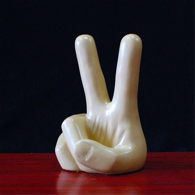 Victory Gesture Statue Finger Gesture Sculpture, Thumbs Finger Model for Office Desktop Bookcase Orn