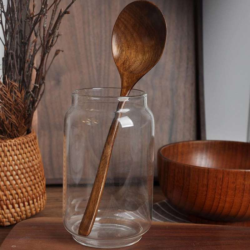 Vintage Chinese Style Handcrafted Wooden Soup Spoon Set of 2, for Dinner, Salad Desserts, Snacks, R