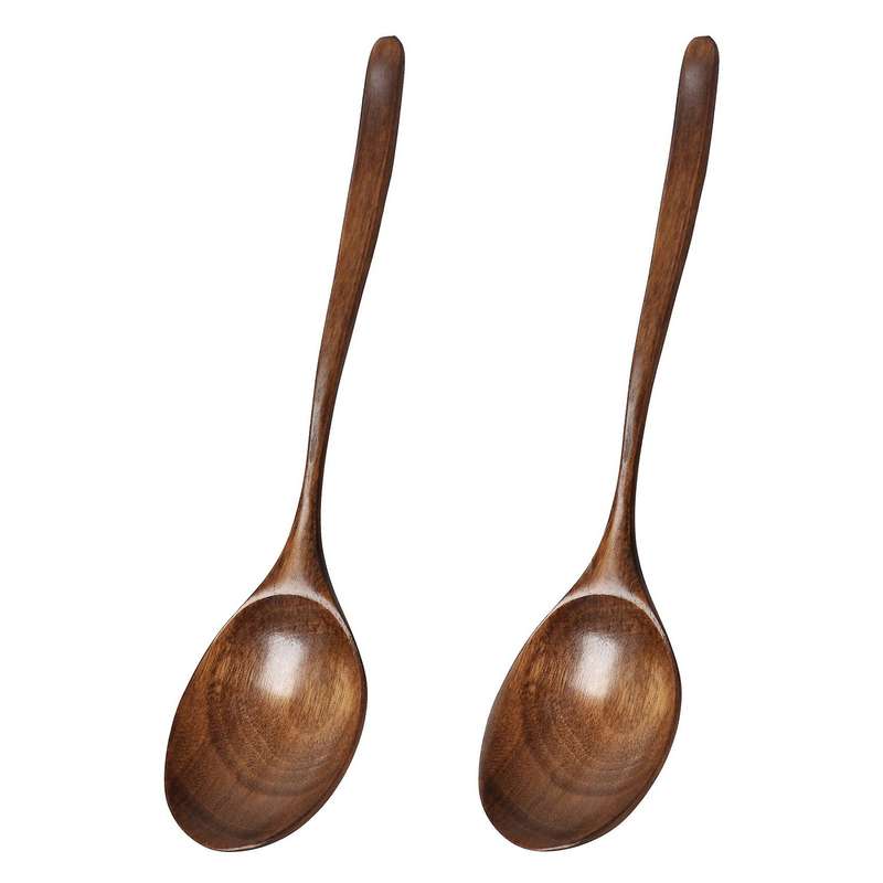 Vintage Chinese Style Handcrafted Wooden Soup Spoon Set of 2, for Dinner, Salad Desserts, Snacks, R