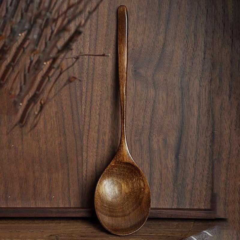 Vintage Chinese Style Handcrafted Wooden Soup Spoon Set of 2, for Dinner, Salad Desserts, Snacks, R