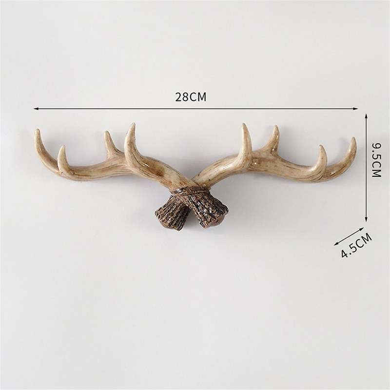 Vintage Deer Horn Hook Resin Key Hooks Holder Wall Mounted Cap Coat Hanger Rack Living Room Bathroom