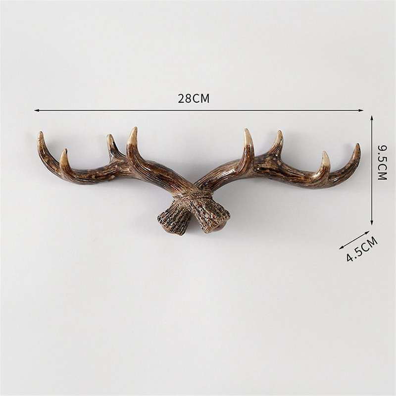 Vintage Deer Horn Hook Resin Key Hooks Holder Wall Mounted Cap Coat Hanger Rack Living Room Bathroom