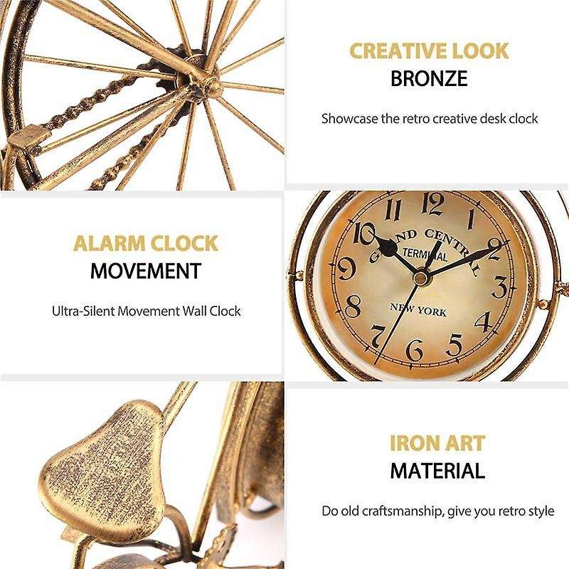 Vintage Iron Bicycle Type Table Clock Classic Non-ticking Silent Retro Decorative Bike Clock for Li