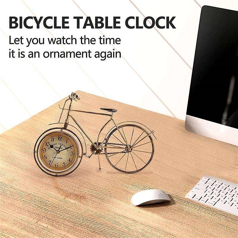 Vintage Iron Bicycle Type Table Clock Classic Non-ticking Silent Retro Decorative Bike Clock for Li