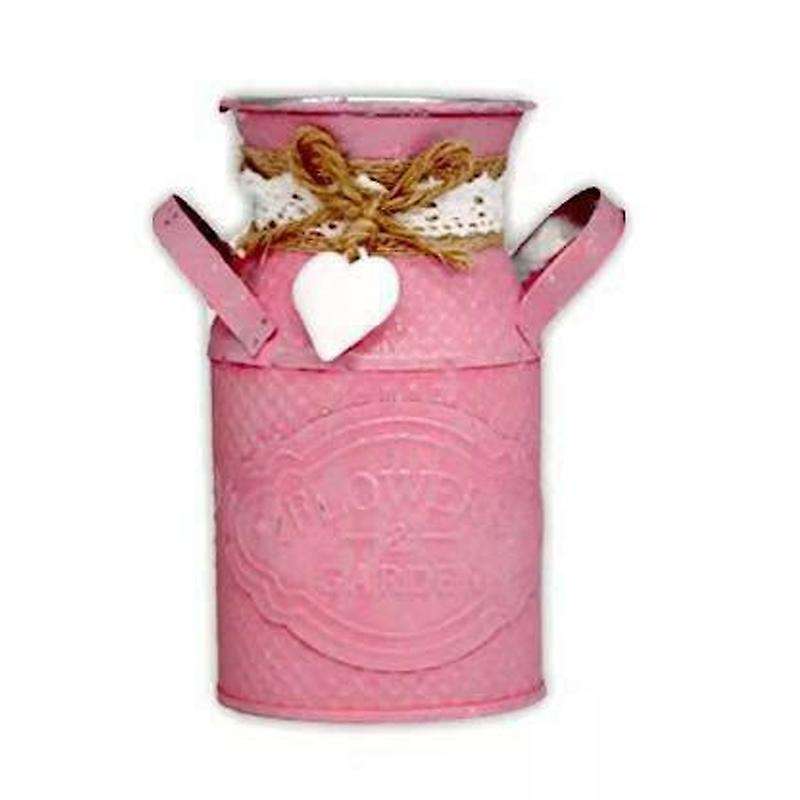 Vintage Shabby Chic Flower Vase Tin Pitcher Jug Metal Wedding Home Decor-Pink