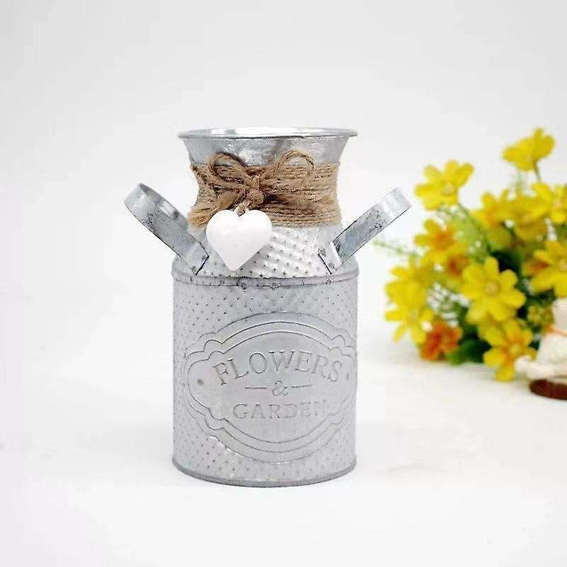 Vintage Shabby Chic Flower Vase Tin Pitcher Jug Metal Wedding Home Decor-Pink