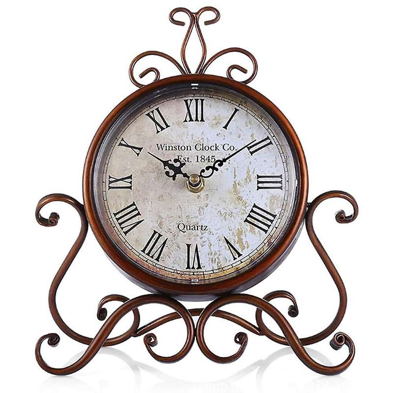 Vintage Table Clock Antique Mantel Clock Battery Operated Non-Ticking Retro Clock Small Desk Clock f
