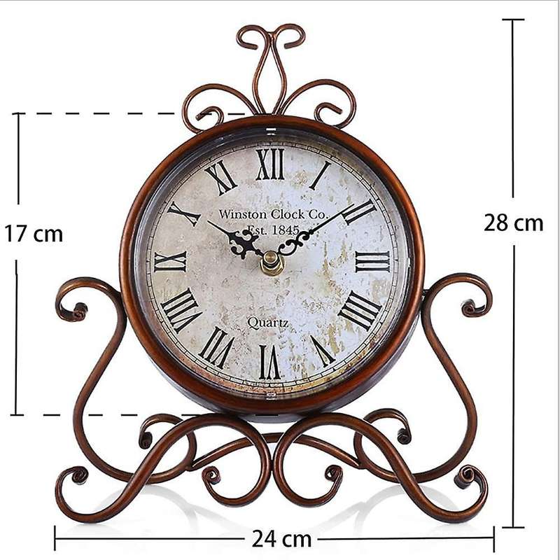 Vintage Table Clock Antique Mantel Clock Battery Operated Non-Ticking Retro Clock Small Desk Clock f