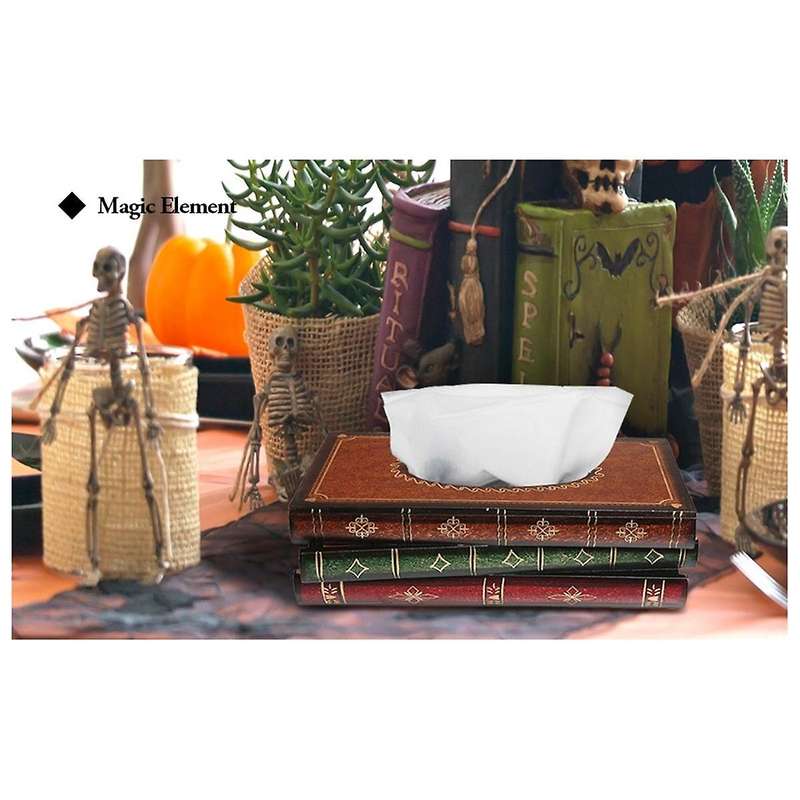 Vintage Stacked Books Design Solid Wood Tissue Box Holder Rectangular with Easy Refill Hinged Top,bl
