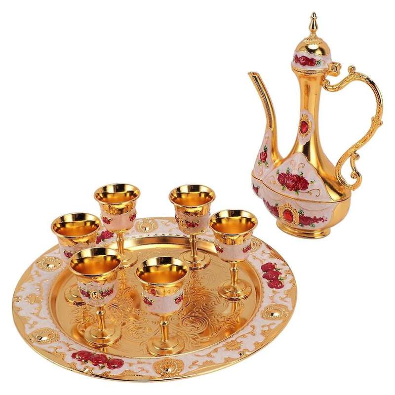 Vintage Turkish Coffee Set Zinc Alloy Tea Pot and Cups Elegant Ambience for Home Coffee Shop Decorat