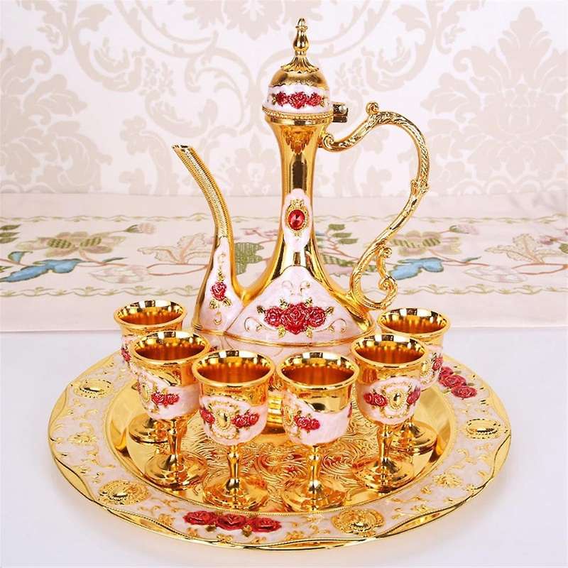 Vintage Turkish Coffee Set Zinc Alloy Tea Pot and Cups Elegant Ambience for Home Coffee Shop Decorat