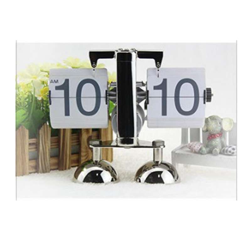 Vintage Table Clock Automatic Page Turning Clock Double Foot Small Scales Flip Desk Clock Home/offi