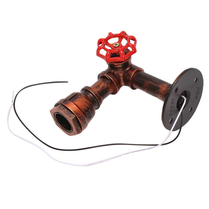 Vintage Water Pipe Wall Lamp Faucet Shape Punk Loft Industrial Iron Rust Retro Home Bar Decors Red